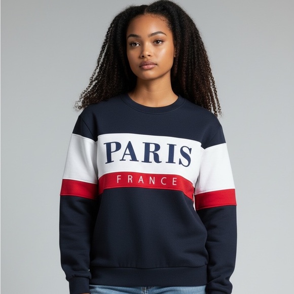 Paris France Colorblock Sweatshirt – Navy White Red – Made in Europe – Size Smal - Picture 9 of 9